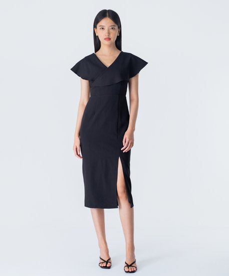 Hera V-neck Cape Dress - Black