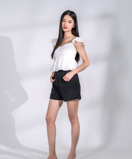 Sage Eyelet Flutter Sleeves Top - White