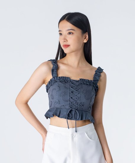 Sofia Eyelet Top - Moss Green