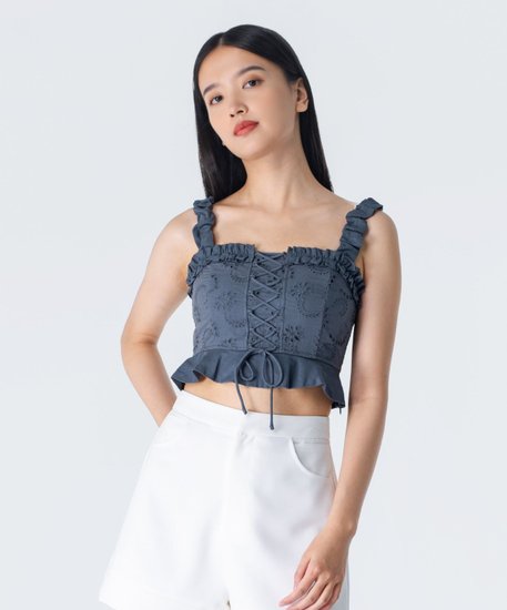 Sofia Eyelet Top - Moss Green