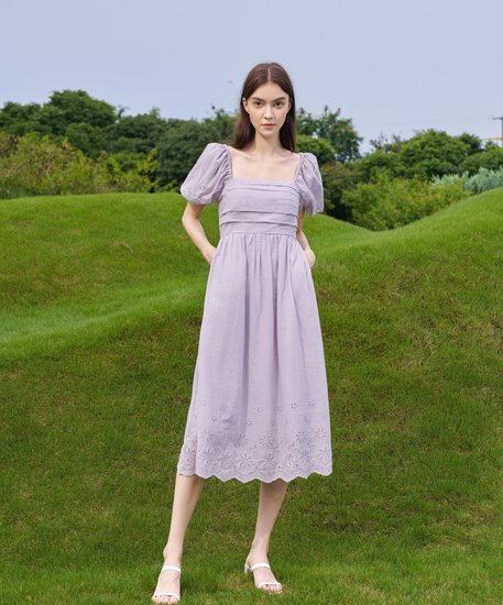 Genni Eyelet Sleeved Dress - Lilac