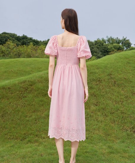 Genni Eyelet Sleeved Dress - Pink