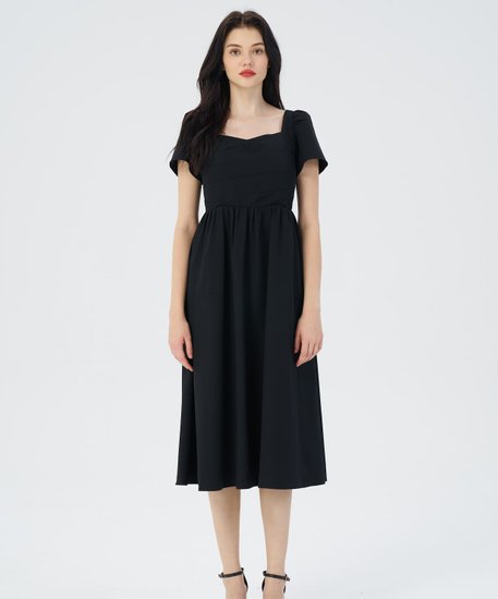 Claire Sleeved Midi Dress - Black