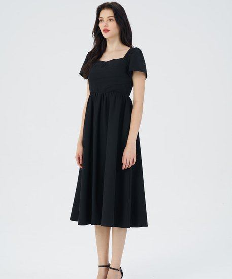 Claire Sleeved Midi Dress - Black