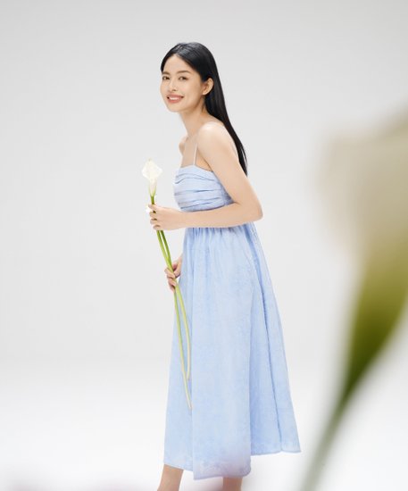 Faye Floral Midi Dress - Blue