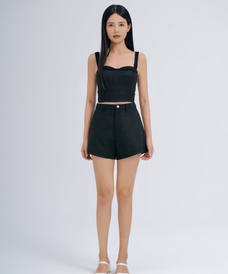 Kylie Tweed Top & Shorts Set - Black
