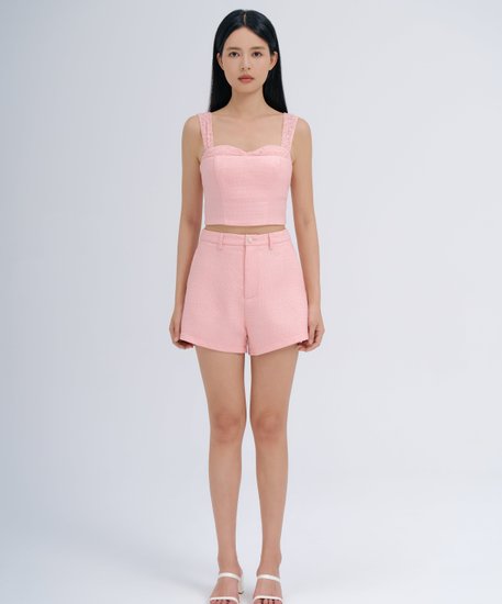Kylie Tweed Top & Shorts Set - Warm blush